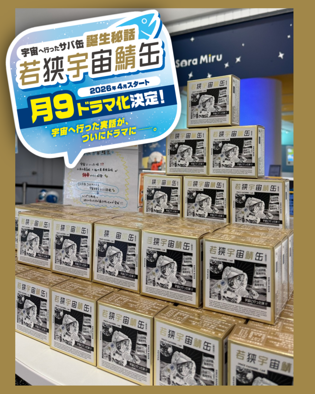 ソラミルで販売中の若狭宇宙鯖缶と月9ドラマ化決定ポップ