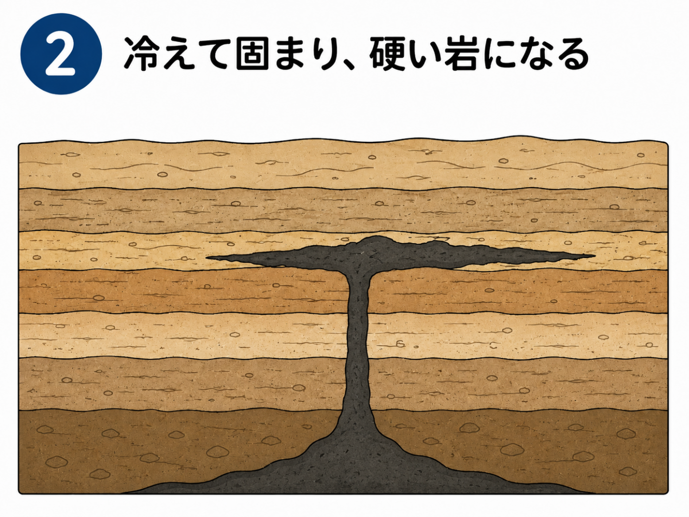 橋杭岩のでき方2 マグマが冷えて固まり硬い岩になる様子