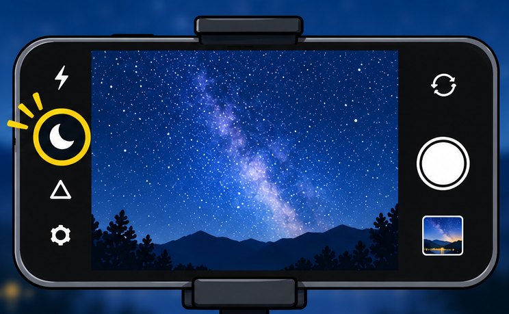 夜用のモードで撮るのイラスト